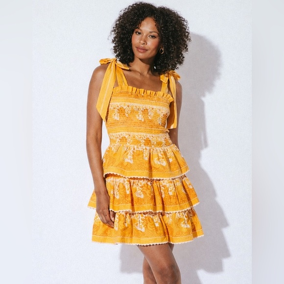 Cleobella Dresses & Skirts - Cleobella Eliana Resort Boho Festival Tie Strap Smocked Mini Dress Size M